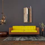 #interior #design #interiordesign #yellow #camel #sofa #yellowsofa #gray #graywall #wood #lighting #ropelights #ropelighting #succulence #1970s #lindseyadelman #tardi #tardisofa #color #colorful #decor #homedecor