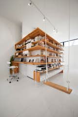 #workplace #office #indoor #interior #inside #swing #desk #shelves #storage #modular #hemlockplanks #white #clean #lighting #minimalist
