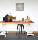 #workplace #office #indoor #interior #inside #OwenWright #AdamDavison #apartment #Brooklyn #NewYork #desk #Tolix #stool #teak #workbench #epoxy #floor 