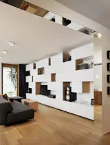 #storage #modern #adaptable #minimalist #detailed #geometry #form #structure #function #interior #livingroom #shelves #builtin #furniture #Slovenia #Studio360