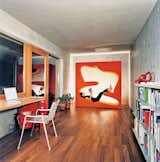 #workplace #office #interior #inside #indoor #lounge #LivingTower #VernerPanton #Vitra #light #wood #concrete #industrial #minimalist #modern #red #cozy #desk #chair #FelixOesch