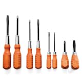 Screwdriver set from Kaufmann Mercantile. A Michigan company produces the wood-handled eight-piece screwdriver set. The Philips- and flat-head steel blades are forged in Massachusetts.