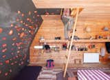 The rooftop tent can be accessed from the interior via a wooden ladder or—for the more athletic—via a series of wall-mounted climbing holds, made by Vock and carved from persimmon-tinted hardwood.
