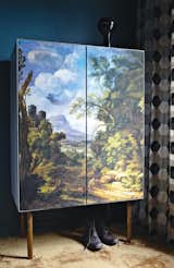 Fehrentz designed the wardrobe; the doors are covered in canvas printed with a baroque landscape scene. The curtains are by Dominique Kieffer.