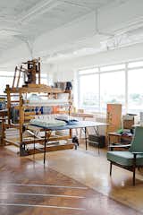 Pritchard uses her 30-year-old George Wood dobby loom to make in-house samples. The loom is of the “peg-and-lag” variety, in which a pattern is made by a machine that works from a binary code. “It’s an old workhorse,” says Pritchard, “and has done a lot of mileage over the years!”