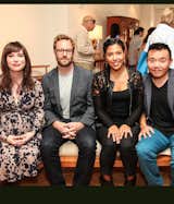 Dwell Editor-in-Chief Amanda Dameron, Thos. Moser Furniture Designer Adam Rogers and young designers, Fahmida Lam and Willy Chan pose with their pieces of furniture as part of the emerging designer program sponsored by Thomas Moser. Photo Courtesy Stephen Lovekin and Don Bowers.