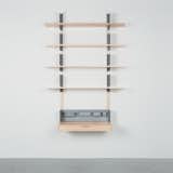 HS1 shelving by Henry Julier for Matter-Made

Crafted from steel and maple, Matter-Made’s newly expanded HS1 system now boasts a writing desk with a perforated back panel for mounting organizational accessories.