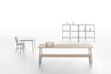 Emeco debuted the minimalist Run collection by Sam Hecht and Kim Colin. The system of storage units, tables, and benches are modular and designed to pair with all of the brand's existing chairs.