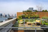 The interior space is topped by a lush roof deck overlooking the Hudson River and lower Manhattan.