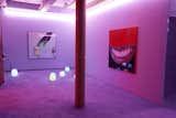 Da Corte's work tends to unfold like a choose-your-own-adventure exploration as viewers encounter a series of vibrantly-colored rooms and experiences. Here, two pieces from 2015, Siren (After E.K. Charter) and Untitled (Balls and Spray), hang within the 2007 installation After Party.