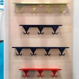 Scout Regalia's SR Wall rack features handy hooks and a shelf sized for displaying framed artwork or holding spice bottles.  Search “arrow-hook.html” from Home Design Finds from NYNow 2015