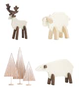 Decorate the mantle.

MÜZO COLLECTIBLESCanadian ceramicist Paige Russell's Müzo collection features a mix and match of porcelain and wood figurines—woods, caribou, sheep, and polar bear—that make a wintry, minimalist statement on your mantle.  Search “collect-dresser-by-wis-design.html” from Holiday Entertaining 101: Planning Ahead