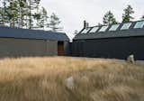 Linden specified a black stain from Cabot for the house’s exterior. The shade draws on Scandinavian and Japanese building traditions and helps the structure blend into the landscape. Native grasses populate the courtyard.