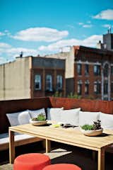 The couple worked with landscape firm Staghorn Design Studio for the plantings on their rooftop terrace, where an Elan dining table from Design Within Reach.