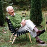 The designer in his iconic Risom lounge chair.