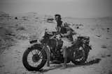 Michel Écochard on his motorcycle, Casablanca, 1949.  Photo 2 of 8 in Casablanca Chandigarh Exhibit in Montreal