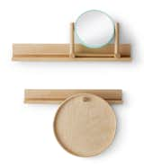 Tomás Alonso's highly adaptable wood wall system was inspired by the kamoi, a wooden rail that runs around the perimeter of the rooms in traditional Japanese houses. Wall rail ($4.99), tray ($9.99), and mirror ($12.99).  Search “初三毕业请假条什么时候写?刻Zhang,Ban证，ps+薇：674150256” from Ikea Furniture Designed for Small Spaces