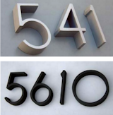 Architectural Numbers by Weston come in a range of font styles (41) and finishes (12).  Search “numbers” from Modern House Numbers