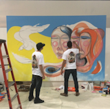 Street artist Norm "Nomzee" Maxwell is creating an original work of art with @dunnedwards paints at #DODLA. Swing by and watch it come to life!