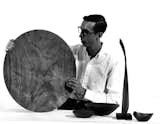 Paul J. Smith, Director Emeritus, Museum of Arts and Design, with his wood turnings and sculpture, 1958. Photos courtesy Paul J. Smith. Read the interview.