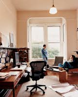Office and Study Room Type Her office is filled with refurbished finds and originals—–like her updated take on a ’60s-style desk and “slouch” chairs, from which she chats with her partner, Katherine Catlos.  Eada Hudes’s Saves from Bay Wash