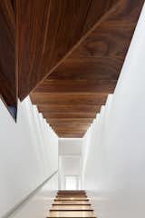“The original stairs were not lined up vertically, which took up much of the internal space,” Dubbeldam explains. The architect replaced them with black walnut wood risers that seem to float from the basement to the third floor, allowing light to spill into the house’s once-dark interior.