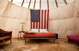 This interior shot of one of El Cosmico's teepees pairs life on the road with the American dream.
