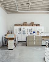 Rolling cabinets by Sandusky proved a handy storage solution in Hutchins’s studio.