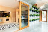 There are two zones in the house. One side, which the architects refer to as the "buffer zone," faces north, capturing the sunlight in the winter and pulling it into the house. In the summer, it traps the harsh sun so less gets into the living space. Edible planters adorn the wall.