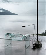 Designed by Cini Boeri for Fiam, the half-inch-thick thick curved glass Ghost chair is well-suited for those who want their seating to disappear into the background.  Search “traffic armchair” from Nearly Invisible Modern Furnishings 
