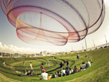 Janet Echelman’s "She Changes"One of Echleman’s previous pieces, located in Porto, Portugal, it has inspired people to gather underneath, even though it’s located across from a four-lane highway.Credit: Enrique Diaz