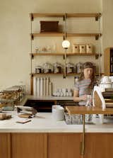 Boor Bridges worked with the owners, brothers Justin and Jerad Morrison, to develop the espresso station and optimize it for workflow. Luigi Oldani fabricated the pastry case, which is oriented so that people can see all of the goods at once instead of having to hunch down. Boor Bridges designed the teak-and-brass wall shelving and it was fabricated by Lucas Ford (wood) and Tommy Hicks (metal).