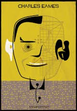 Charles Eames: The iconic Eames bird, Hang-it-All coat rack, and other playful accessories compose the designer and architect’s face.  Photo 1 of 9 in Surreal Architect’s Portraits (and their buildings) by Olivia Martin
