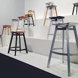 Nendo's Su stool range for Emeco, made of anodized aluminum, untreated wood, and concrete.