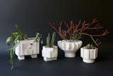 Metropolis Pots: Hand-built porcelain planters with a glazed interior and bisque exterior.