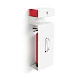 Fire by Formfusion. An unobtrusive powder-coated steel bracket conceals a fire extinguisher and a first aid kit but provides easy access in case of an emergency.