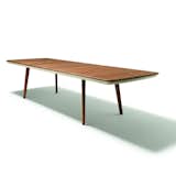 The Red Dot Award–winning Flaye table by Jacob Strobel—for Austrian manufacturer Team 7—features a solid-wood top and leather detailing plus a sophisticated butterfly-leaf mechanism that extends its length by 39 inches in an effortless, streamlined motion.