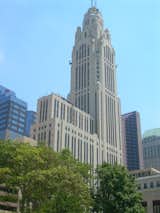 The LeVeque Tower in Columbus, Ohio, is a 47-story, 555-foot-tall office tower masterpiece by Crane. It was the tallest building in Columbus from 1927 until 1974; at the time of its completion, it was the tallest building between New York City and Chicago and the fifth tallest building in the world. It is noted for its brightly lit tower, which was designed to emulate a citadel.