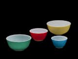 "Following WWII, Corning developed the colorful opal ware that many people associate with Pyrex. There is no question these patterned dishes were popular, and the colors and patterns reflected changing trends in popular tastes."

Pyrex Mixing Bowl Set, made by Corning Glass Works, 1946-1977.