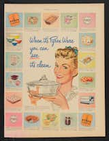 "[The ads] in the 1930s [had] appeals to the everyday consumer concerned with low prices and practicality. Corning began early on to promote Pyrex as the perfect gift for Christmas, Mother’s Day, and for weddings. Brides, mothers, Santas, and newlyweds appear regularly in Pyrex ads, particularly in the 1940s and 1950s."

Advertisement in Country Gentleman, 1948.  Photo 4 of 9 in Classic Cookware a Staple in American Kitchens for 100 Years by Allie Weiss