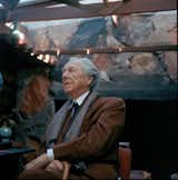 Frank Lloyd Wright at his office in Taliesin West in 1955, where the art show will be held.&nbsp;