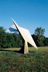 A sculpture at the nearby Ami Omi sculpture garden. The house was inspired by Richard Serra's sculpture 4-5-6-- a 90-ton behemouth at Colby College in Waterville, Maine.