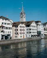 Rising above the Schipfe, one of Zurich’s oldest quarters and long a center for merchants and craftspeople, St. Peter’s Church boasts Europe’s largest church clock face, a Romanesque feature added in 1534.