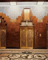 Lavish tile treatment and intricately-etched elevator doors are found inside the Art Deco Marine Building.