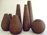 Kraft paper-and-banana-fiber-woven vases by designer Domingos Totora, for the Objects + Stools collection.