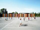 At nearly 80,000 square feet, the Oslo International School is one of Jarmund/Vigsnæs’s larger projects. Situated just outside of Oslo, the school was recently renovated, with some 40,000 square feet of new construction. The colored panels suggest a sunny optimism—something the architects hoped to imbue in an educational context.
