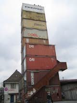 The F-Shop is comprised of 17 shipping containers and was opened in 2006. The architects are Annette Spillmann and Harald Echsle.