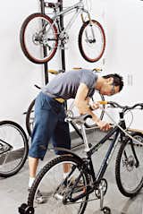 Between the kitchen and main entrance is a large mudroom where Andy keeps "a bike for every season, including two one-speeds." The slate floor, with a drain and a hose in the wall, facilitates mud removal.