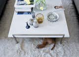 The Skinny coffee table (perfect for unauthorized doggy dining) by Prospero Rasulo for Zanotta is also a display board for Jeanette’s growing collection of Stig Lindberg and Bjorn Wiinblad ceramics.