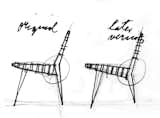 Modifications to an earlier design show that he’s not one to believe his work is beyond improvement: this sketch shows a lower axis point for a leg joist in the latest version of his classic 600 line chair.  Photo 5 of 6 in Fascinating Risom